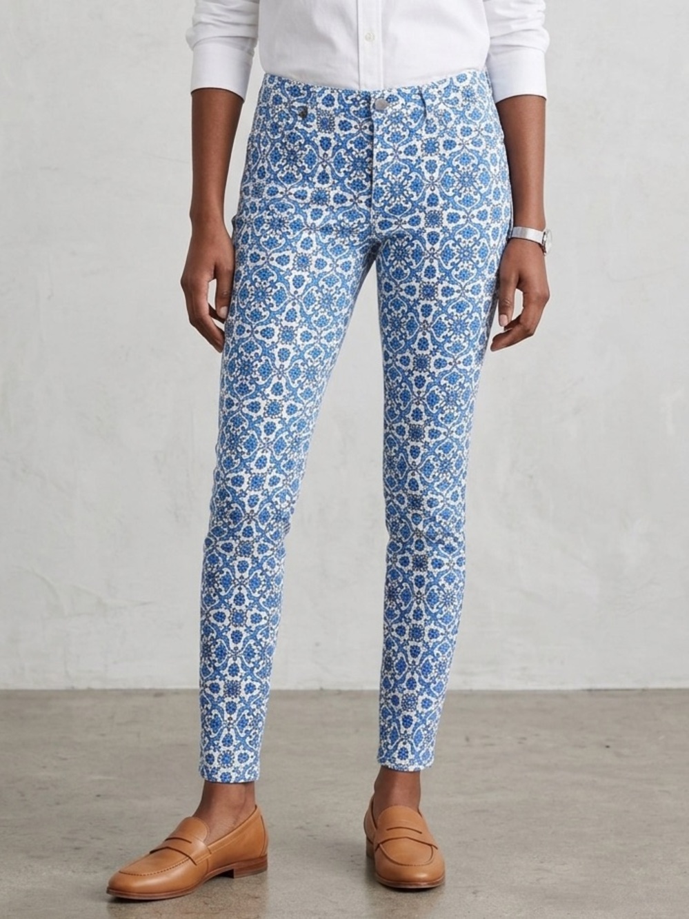 Zara Blue Floral Print Stretch Slim Fit Ankle Jeans Size 8 Mid Rise
